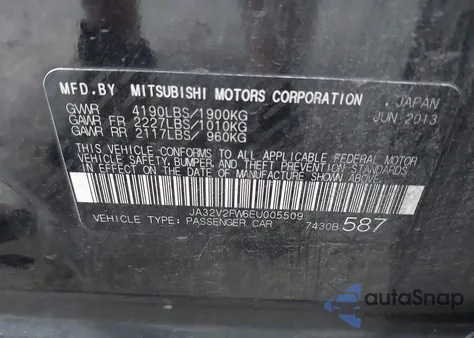 2014 Mitsubishi Lancer Se from USA, damaged, VIN JA32V2FW6EU005509